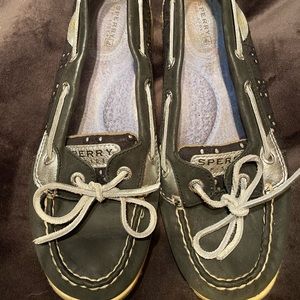 Size 7.5 Navy & Silver Sperry Top Siders